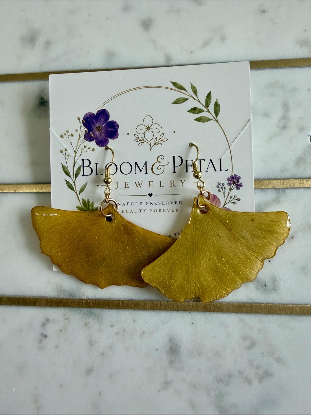 Golden Yellow Ginkgo Fan Drop Earrings for Women